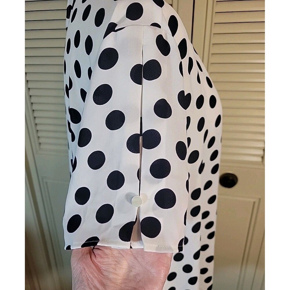 Van Heusen Polka Dot Short Sleeve Blouse White Navy Blue Round Neck Button XL - Picture 5 of 8